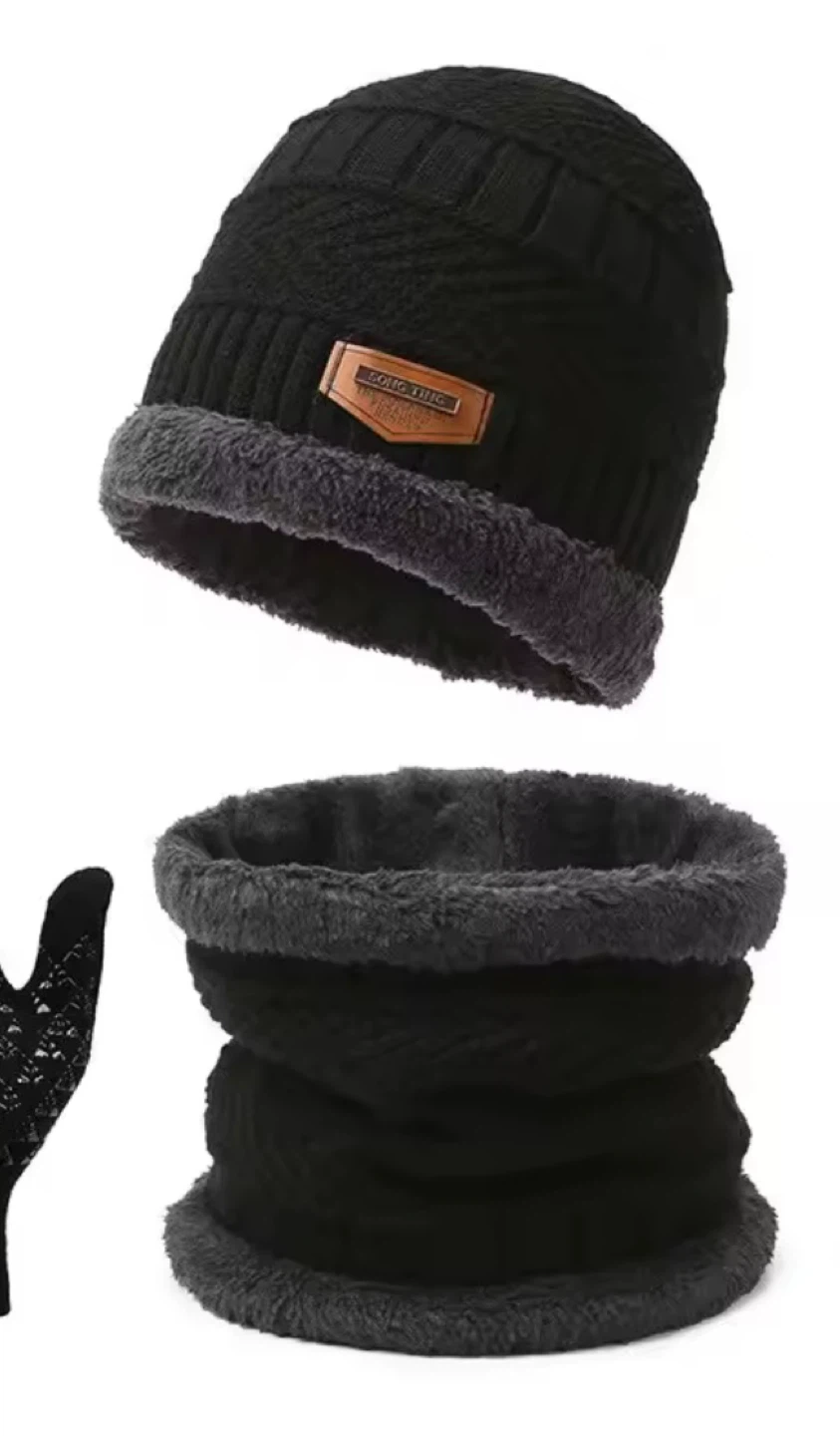 Winter Beanie, Scarf & Gloves Set - Black - photo 3
