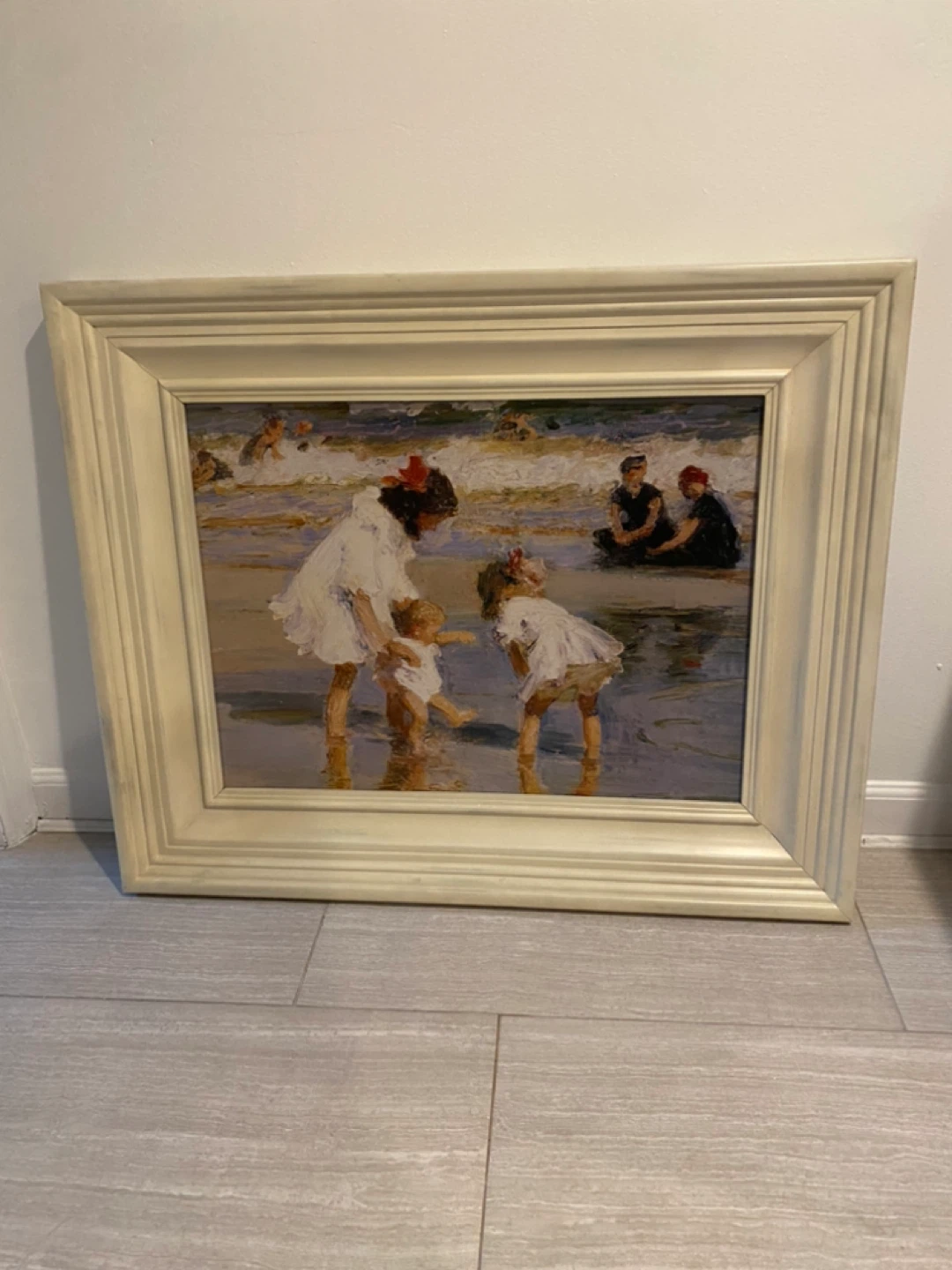 Framed Art: Children Playing at Seashore