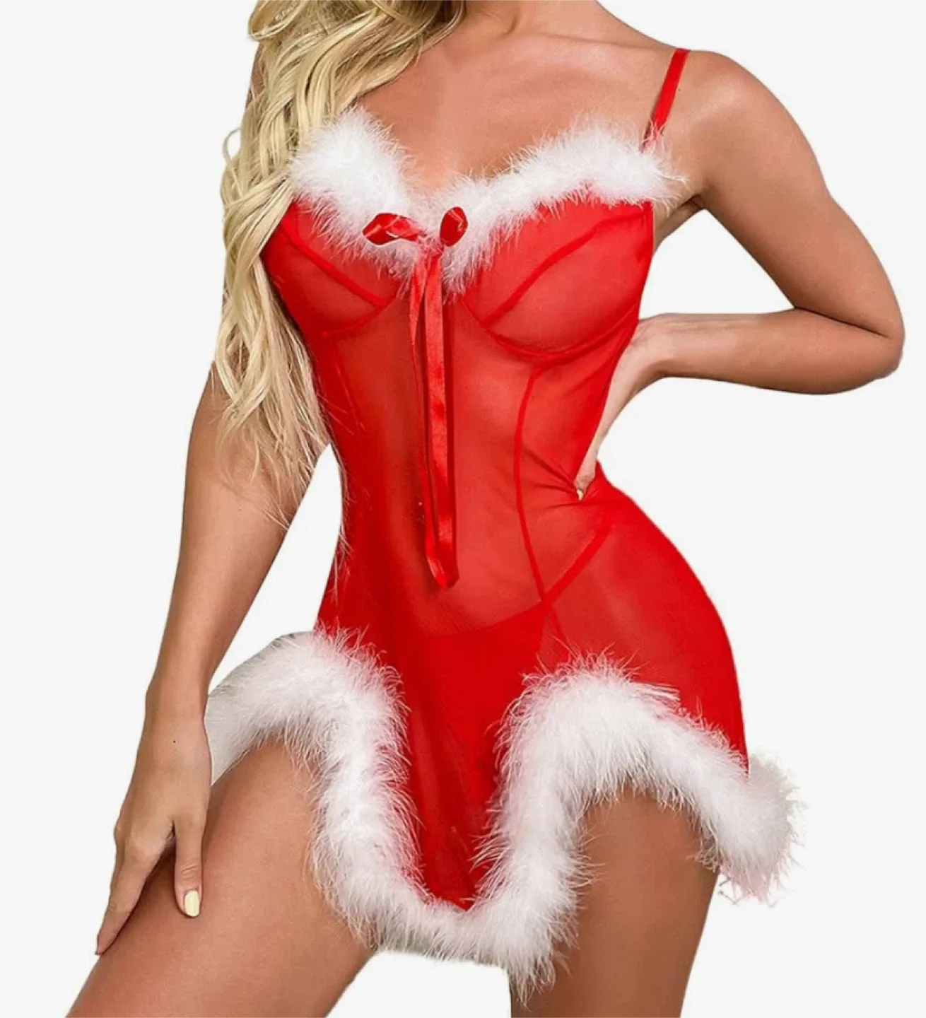 Mrs Claus Lingerie Set with White Fur Trim- Large - NWT image indicator(2)