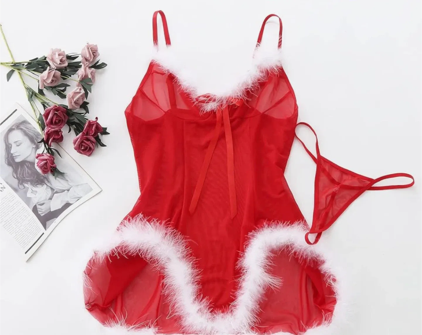 Mrs Claus Lingerie Set with White Fur Trim- Large - NWT image indicator(3)