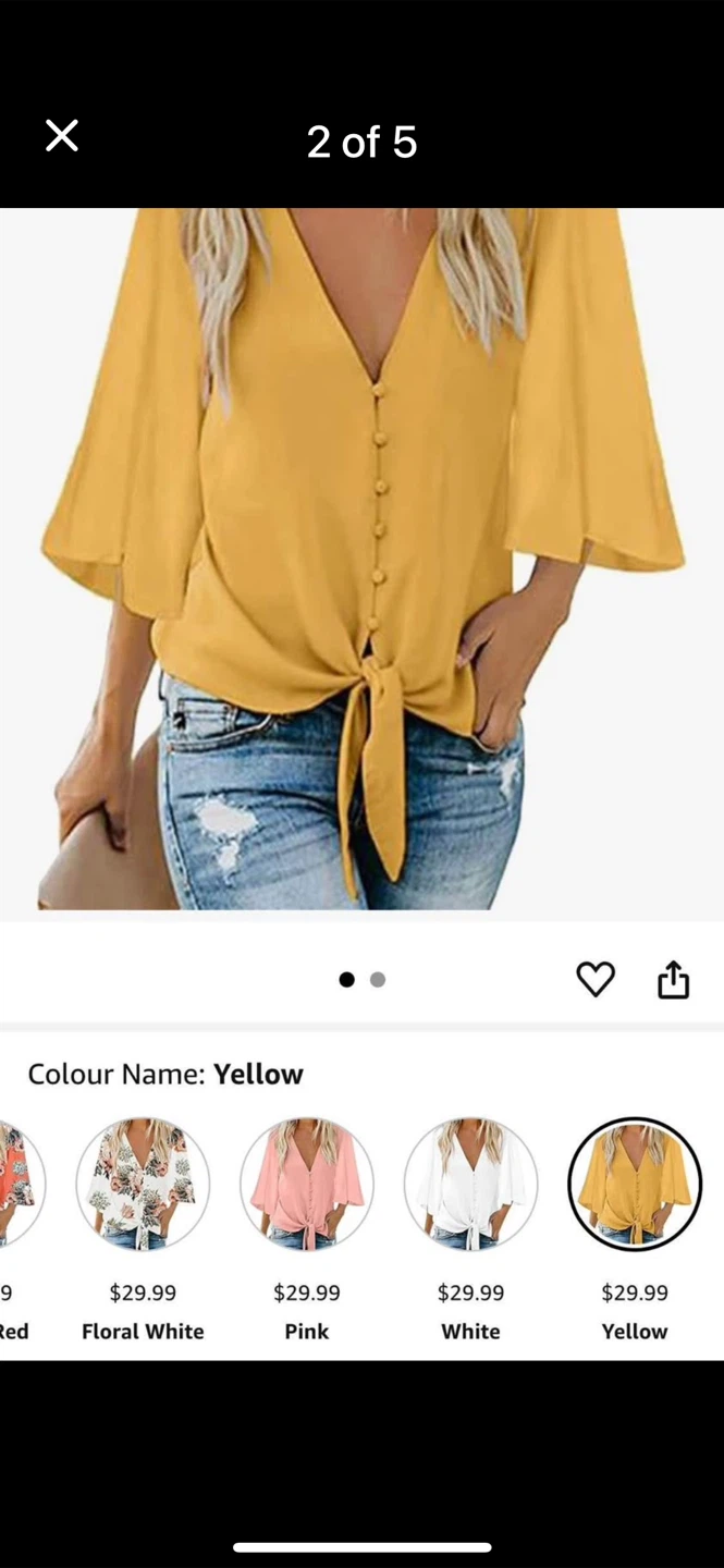 Yellow Boho Tie-Front Blouse - Size XXL - photo 2