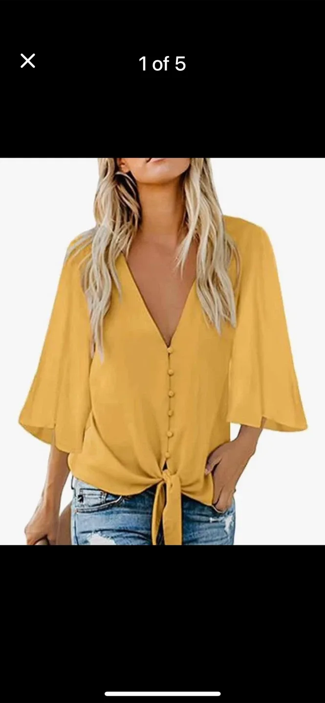 Yellow Boho Tie-Front Blouse - Size XXL thumbnail