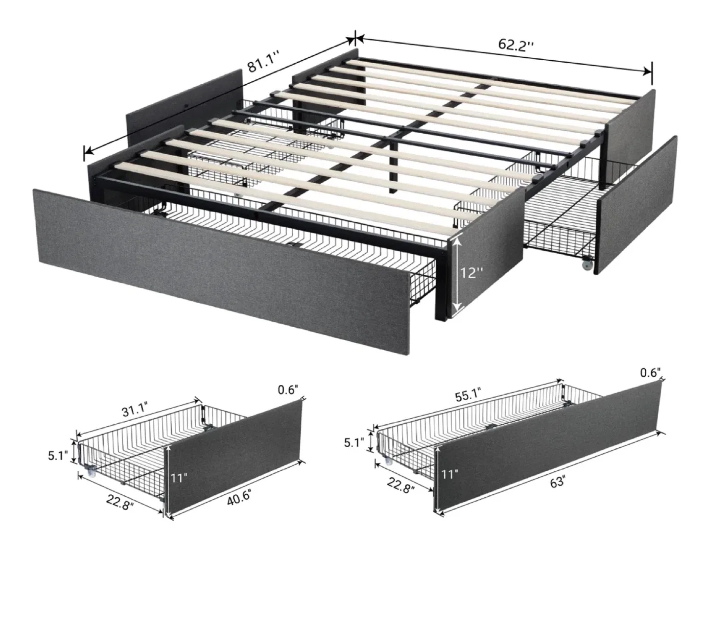 Queen Size Bed with Storage Drawers thumbnail