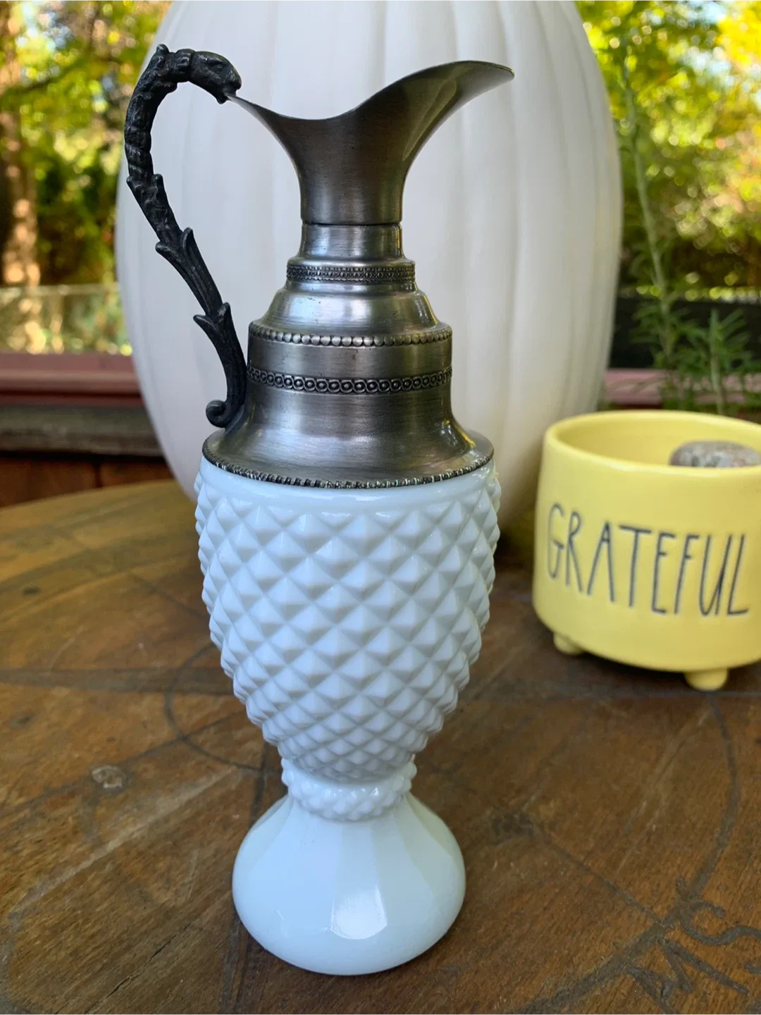 Vintage Milk Glass Pitcher with Metal Handle image indicator(2)