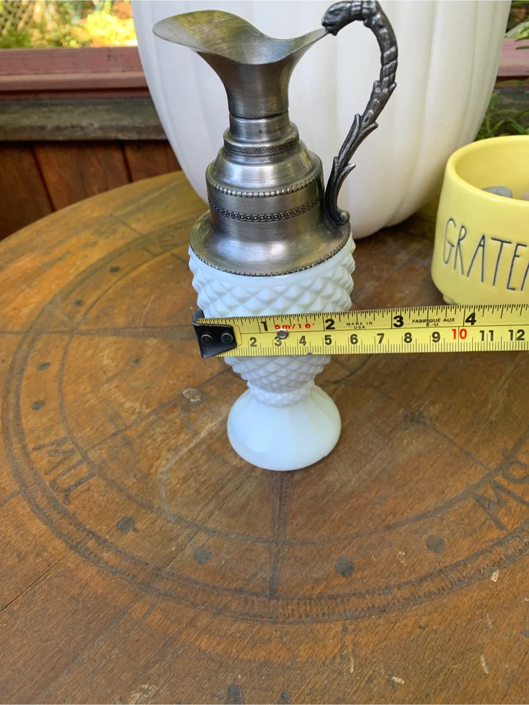 Vintage Milk Glass Pitcher with Metal Handle image indicator(9)