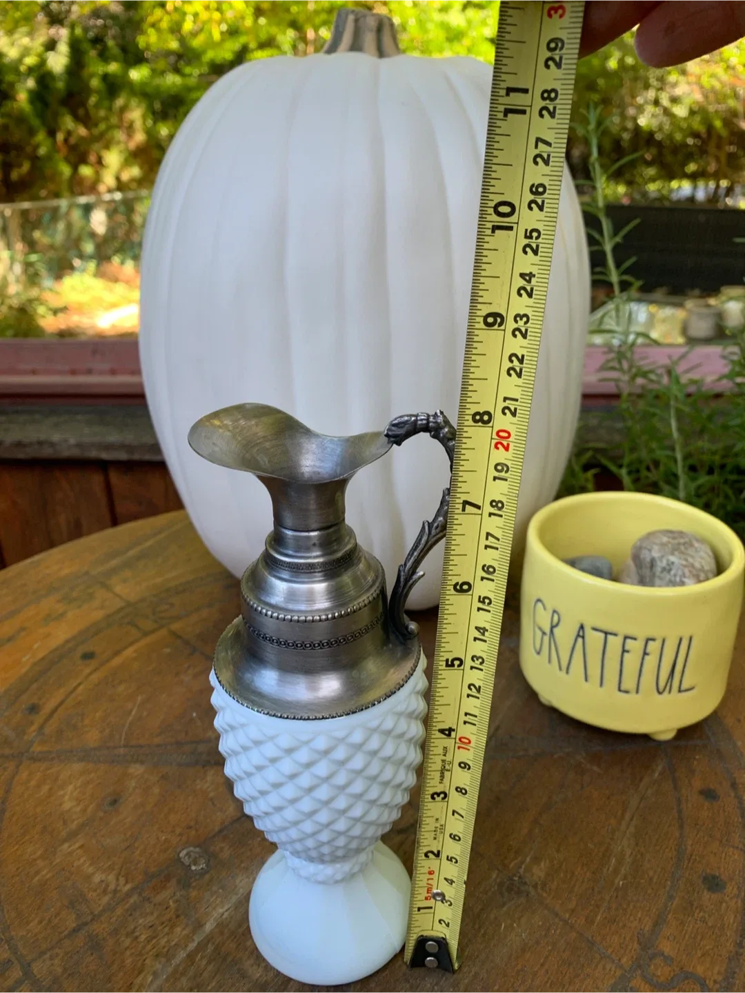 Vintage Milk Glass Pitcher with Metal Handle image indicator(10)