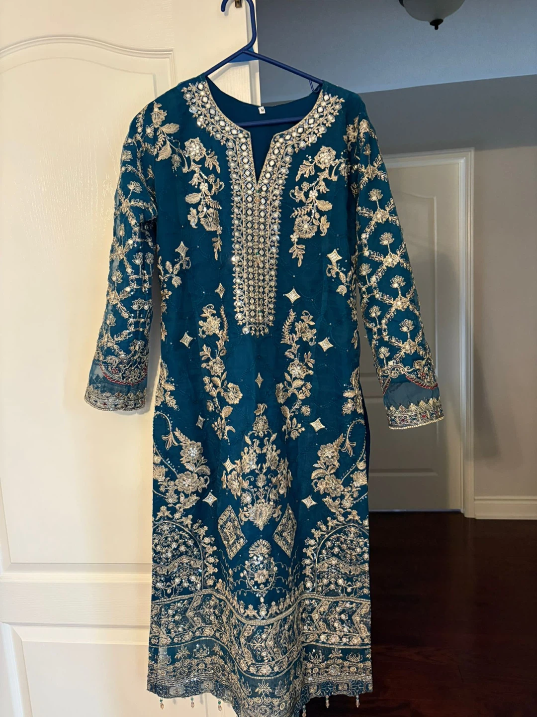 Teal Embroidered Pakistani Suit