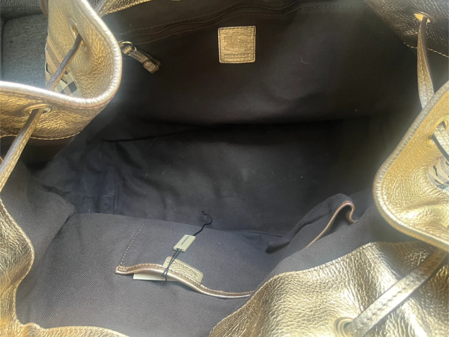 Burberry Haymarket Laser cut Plaid Drawstring Bag Gold - photo 5