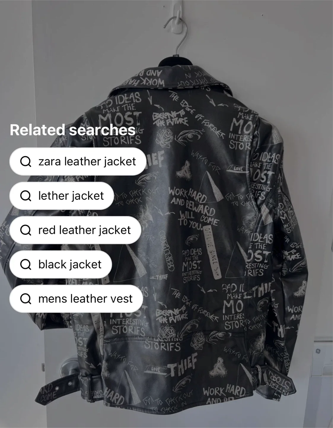 Zara Black Graffiti Print Faux Leather Jacket - Size L image indicator(4)