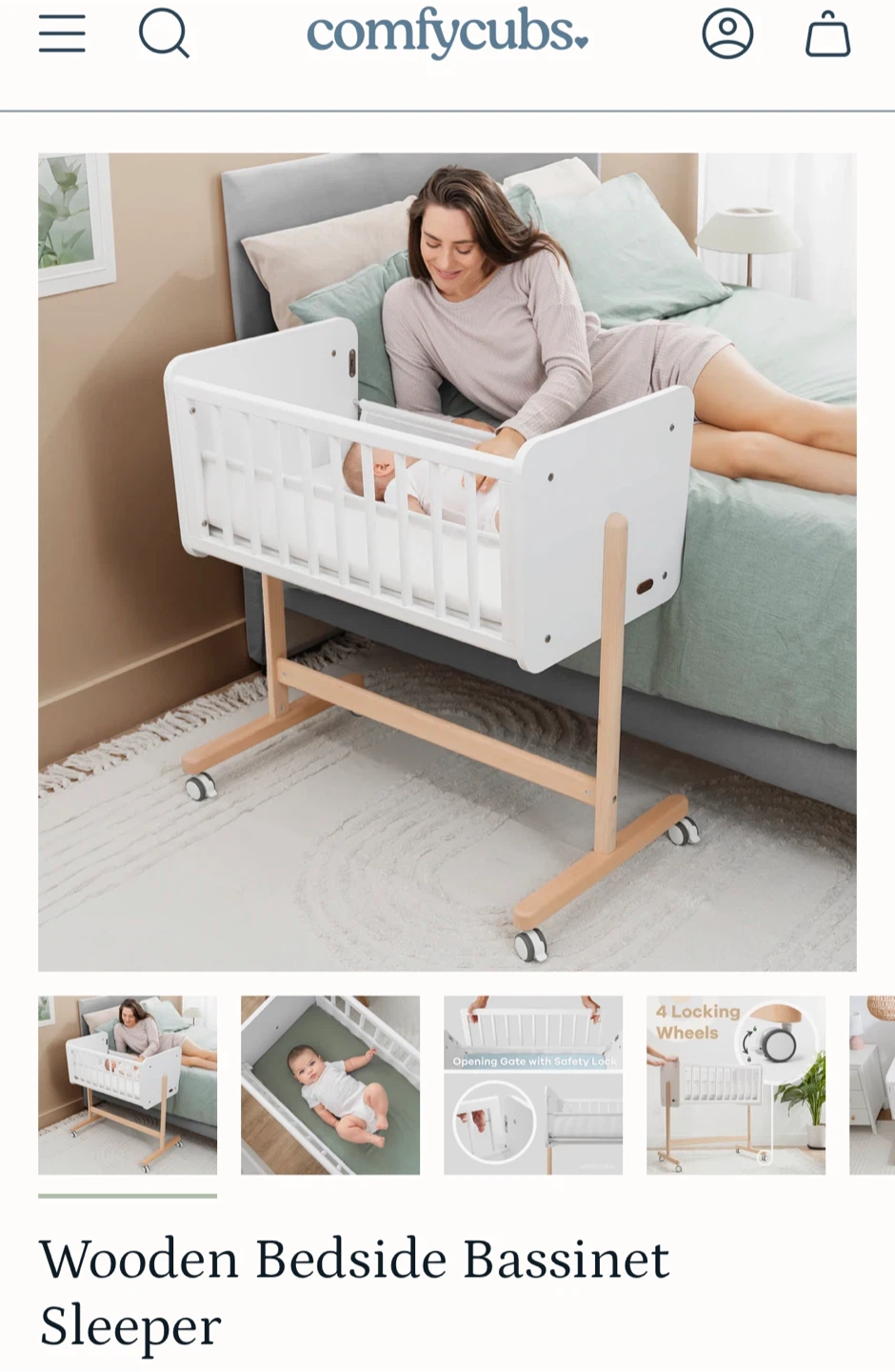 Comfycubs Wooden Bedside Bassinet Sleeper