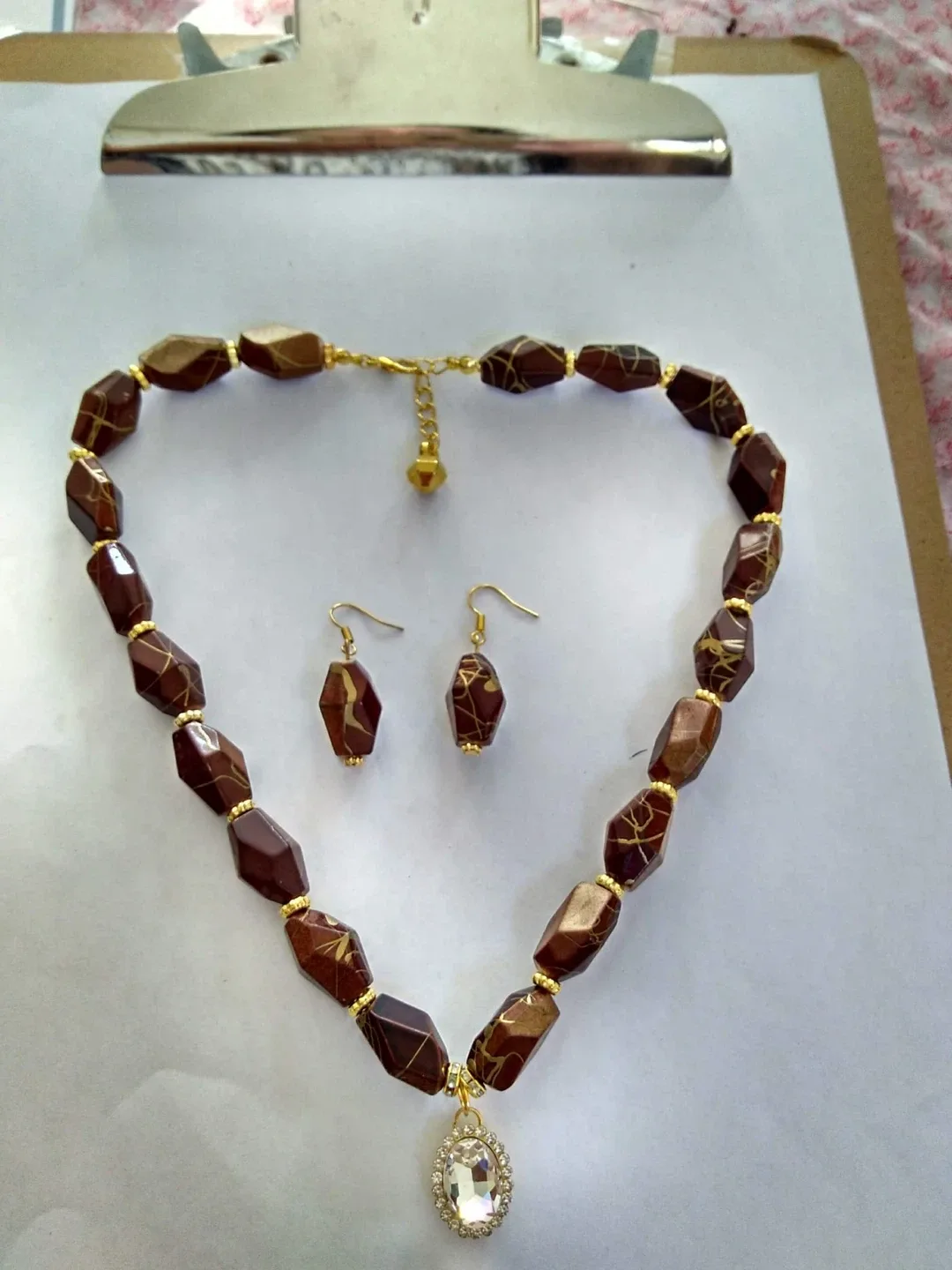 Necklace and Earrings Set - Brown & Gold thumbnail