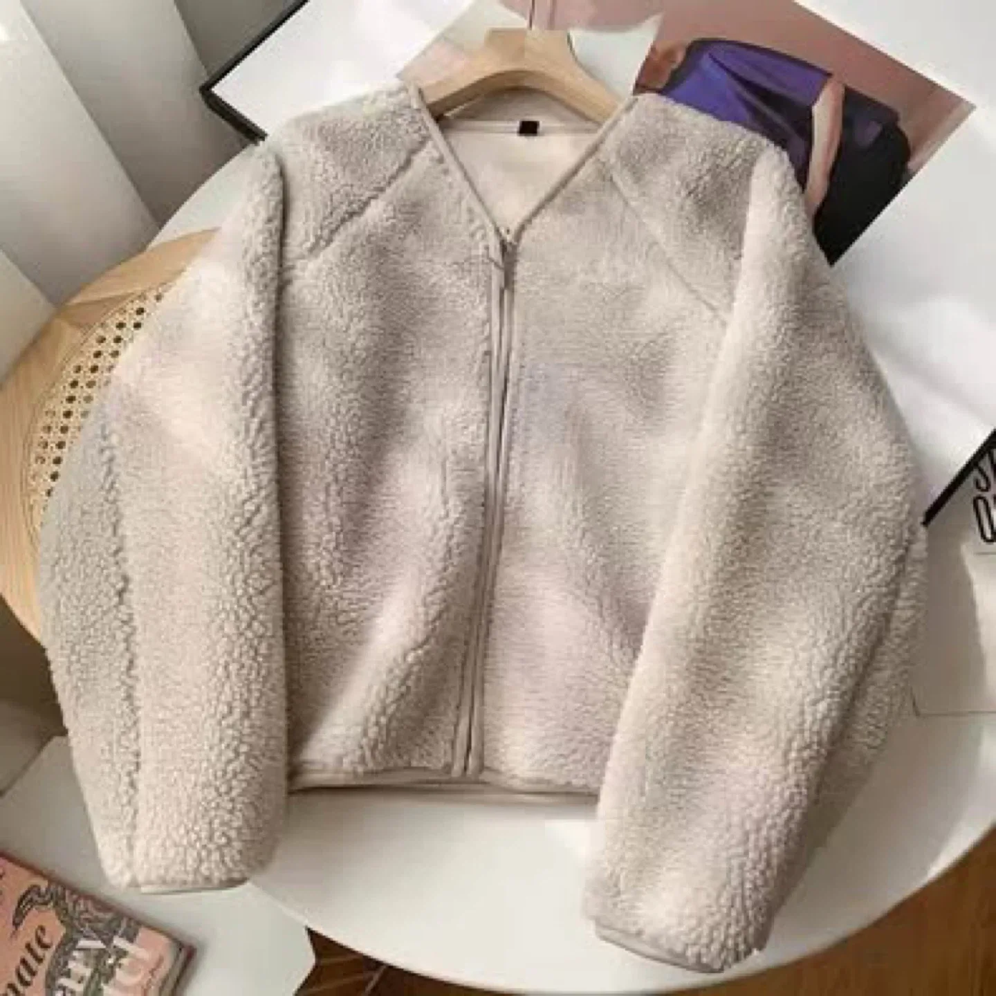 Uniqlo Soft Pile Lined Fleece V-Neck Cardigan -Small thumbnail