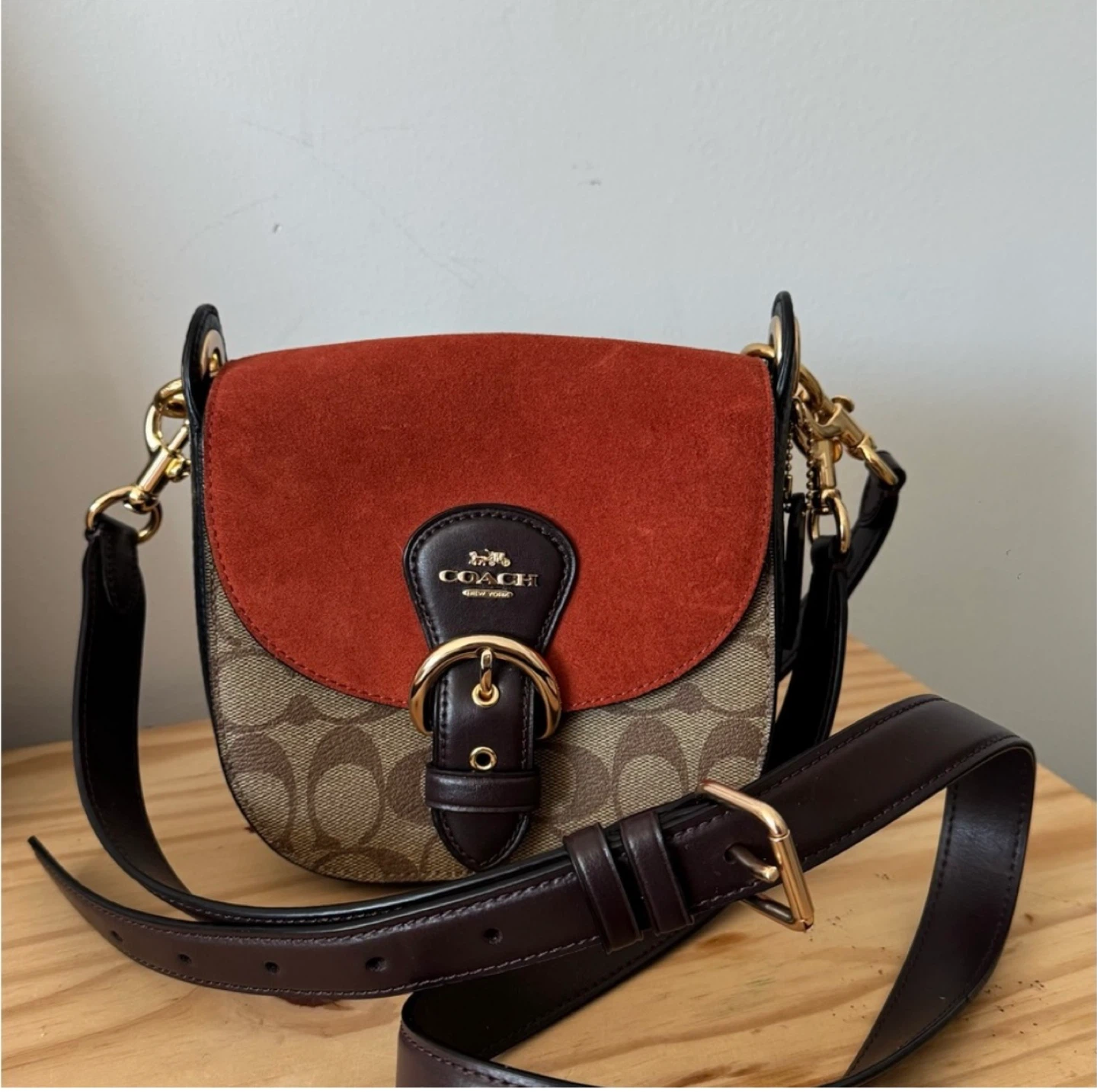 Coach Brown & Red Crossbody Bag