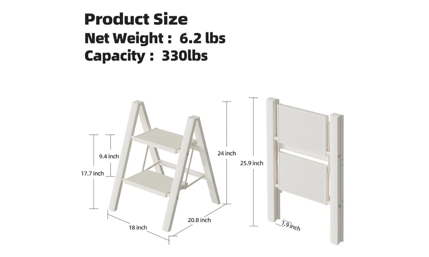 Folding 2-Step Ladder Stool - White - photo 3