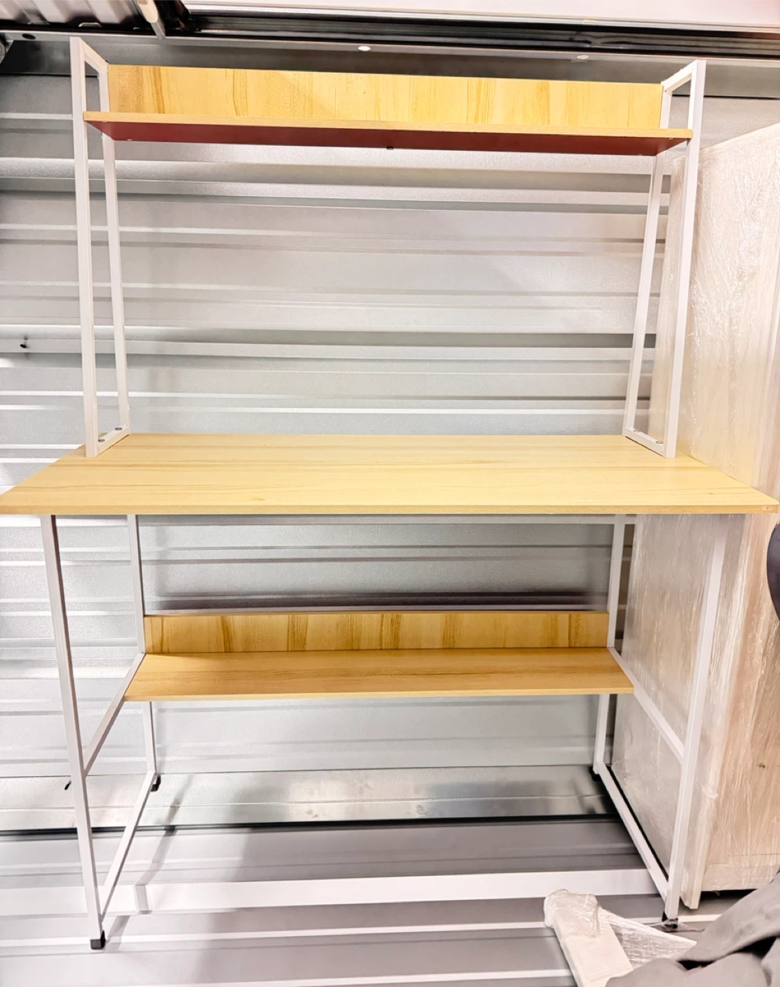 Desk with Shelves - Light Wood & White Frame