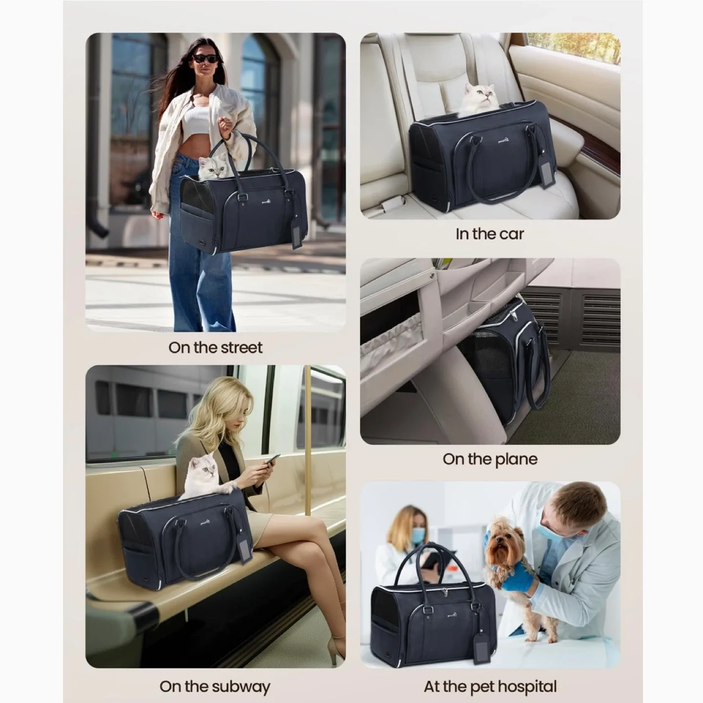 Pecute Faux Leather Fabric Pet Carrier (DARK BLUE) image indicator(6)