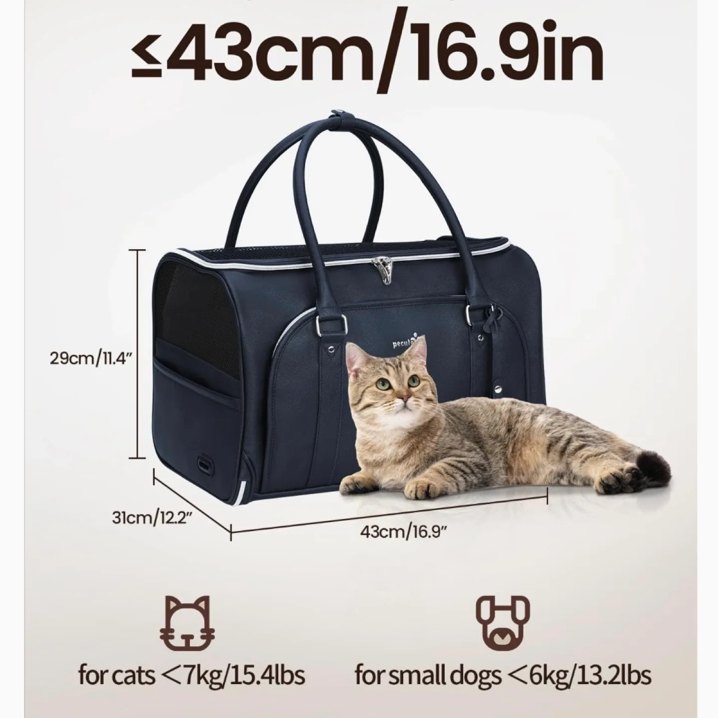 Pecute Faux Leather Fabric Pet Carrier (DARK BLUE) image indicator(3)