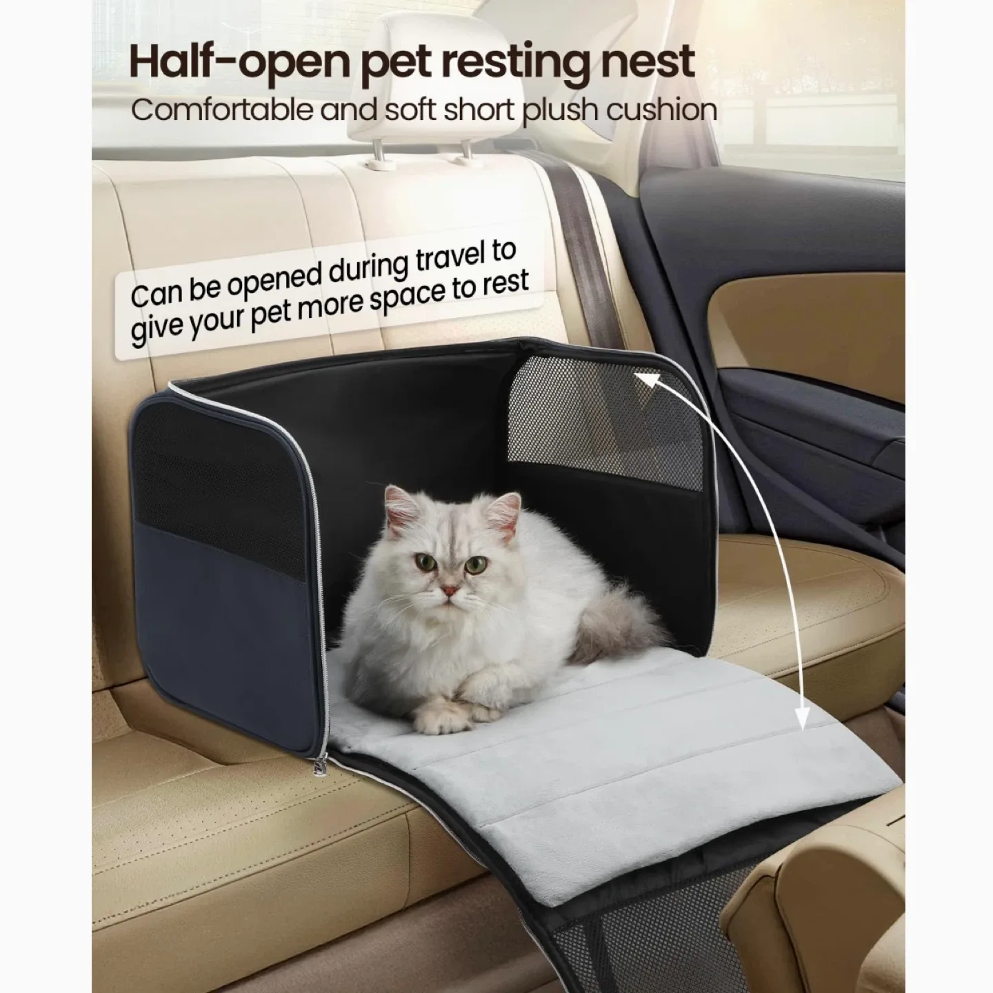 Pecute Faux Leather Fabric Pet Carrier (DARK BLUE) image indicator(2)