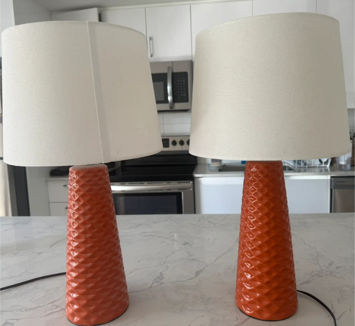 Pair of Orange Textured Table Lamps thumbnail