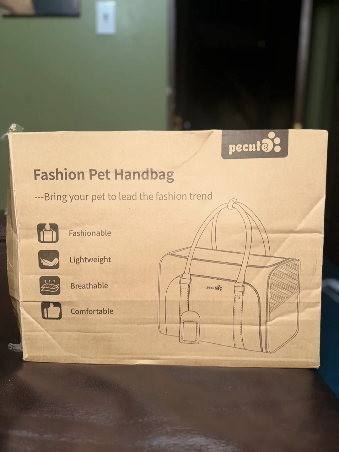 Pecute Faux Leather Fabric Pet Carrier (DARK BROW) image indicator(8)