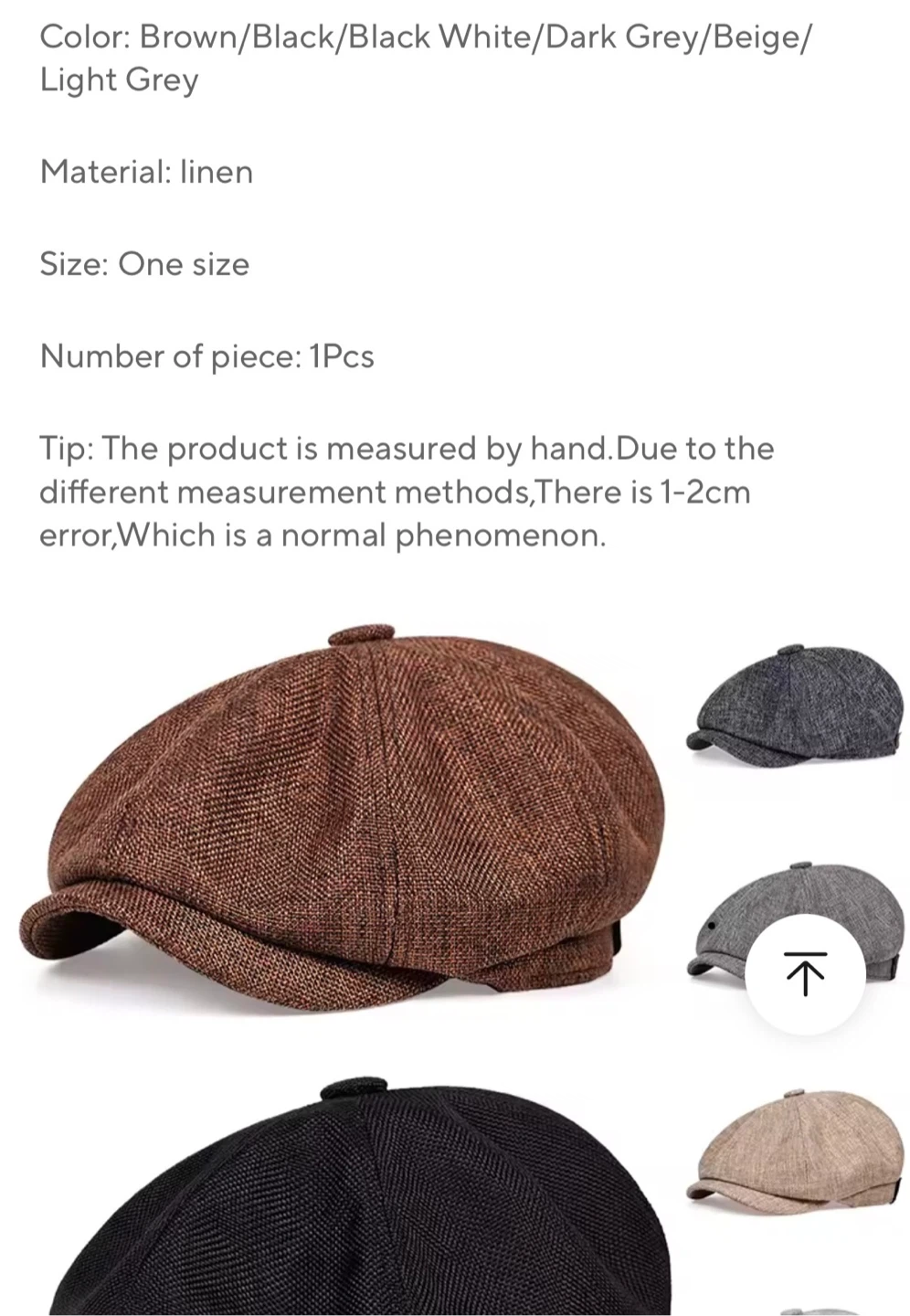 Black and white / black Linen Newsboy Cap - One Size - photo 2