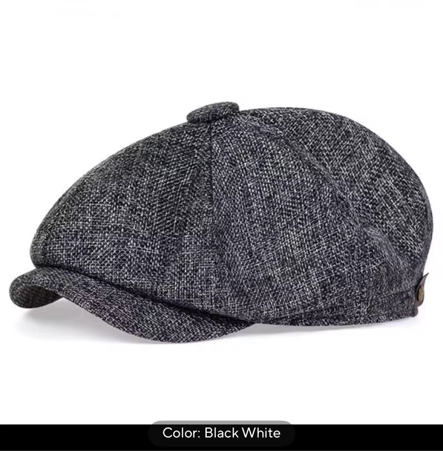 Black and white / black Linen Newsboy Cap - One Size