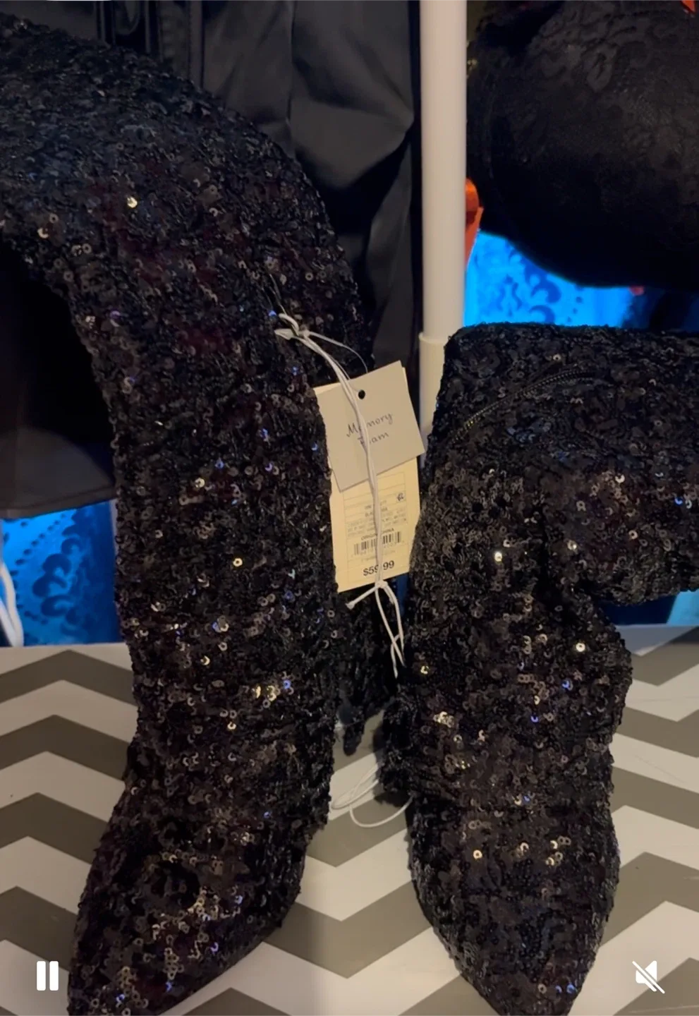 Memory Foam Black Sequin Boots thumbnail