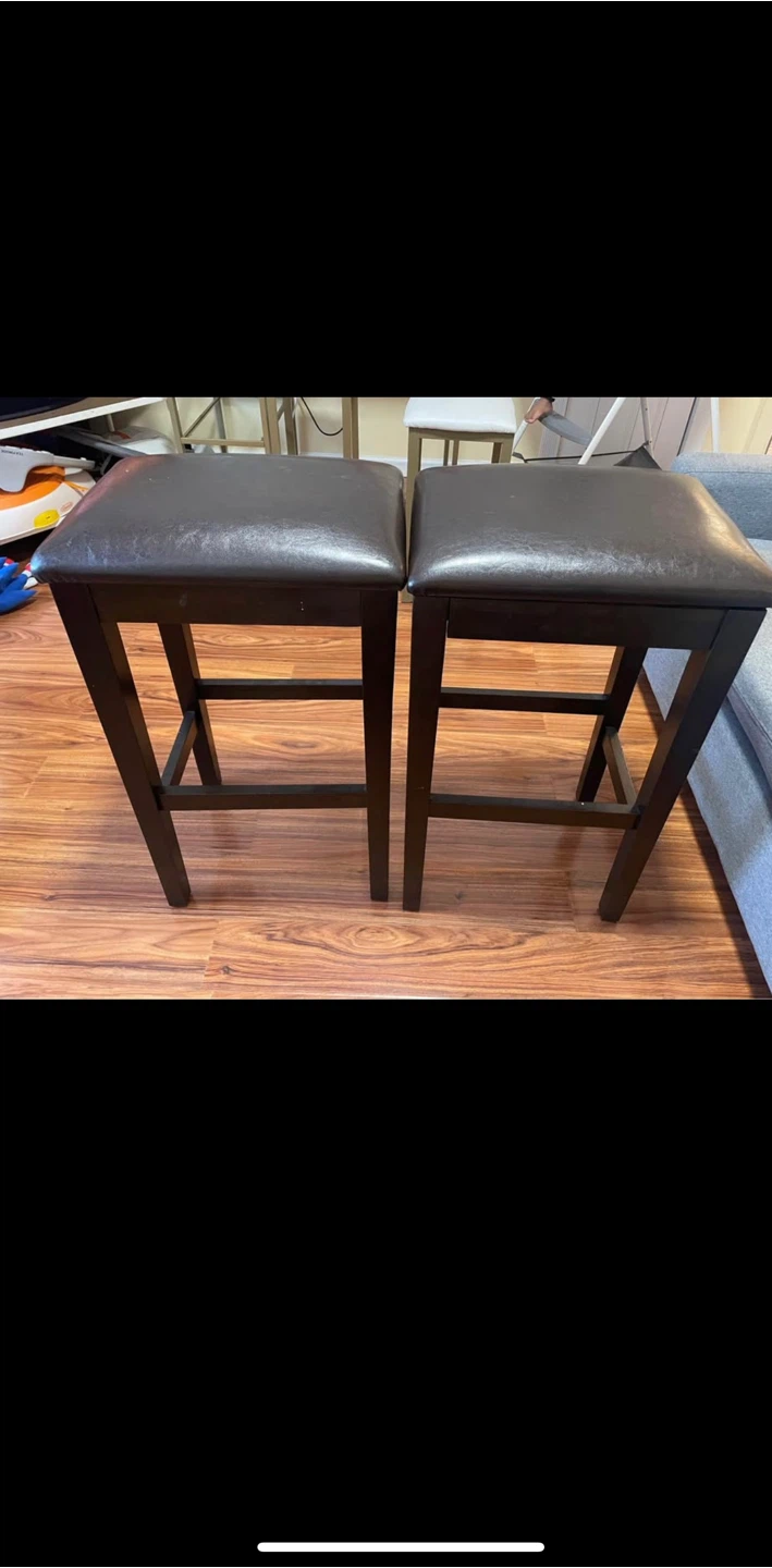 Two Dark Brown Bar Stools
