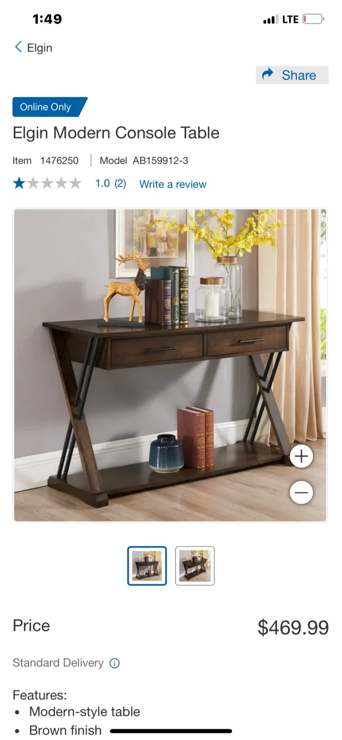 Elgin Modern Console Table - Brown Finish image indicator(2)