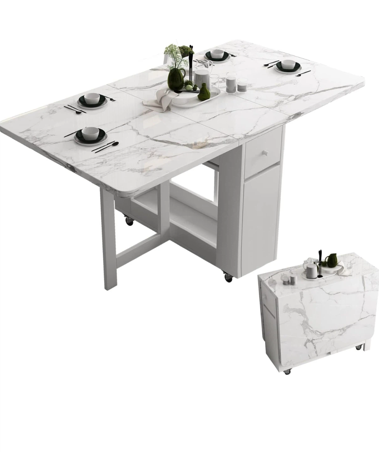White Marble Folding Dining Table - photo 3