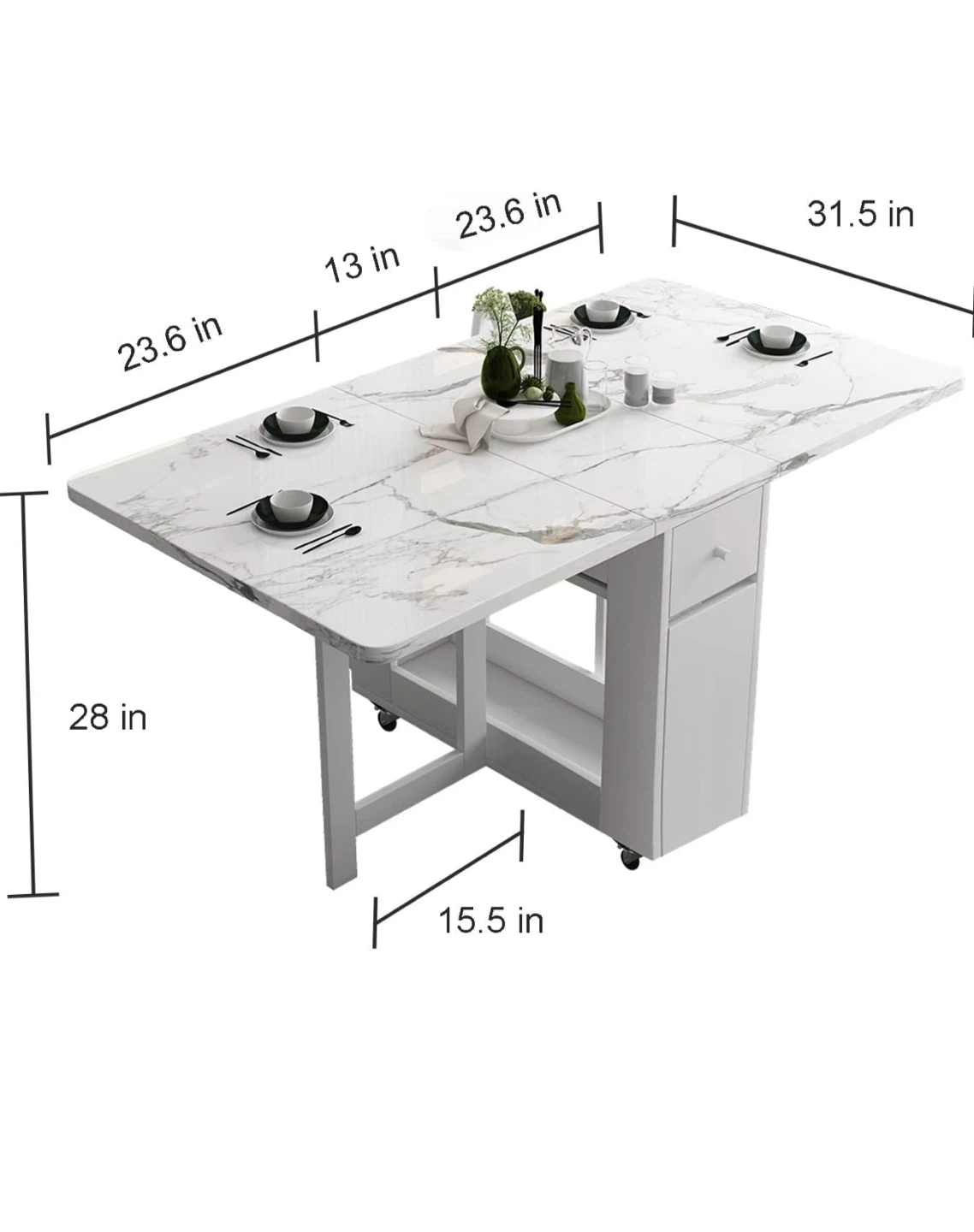 White Marble Folding Dining Table - photo 2