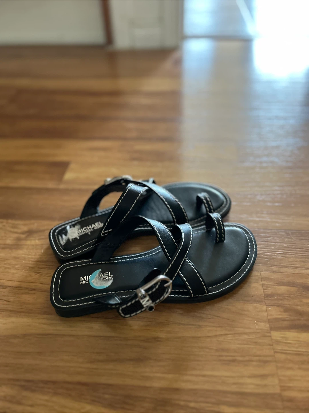Michael Kors Black Leather Sandals, Size 6M