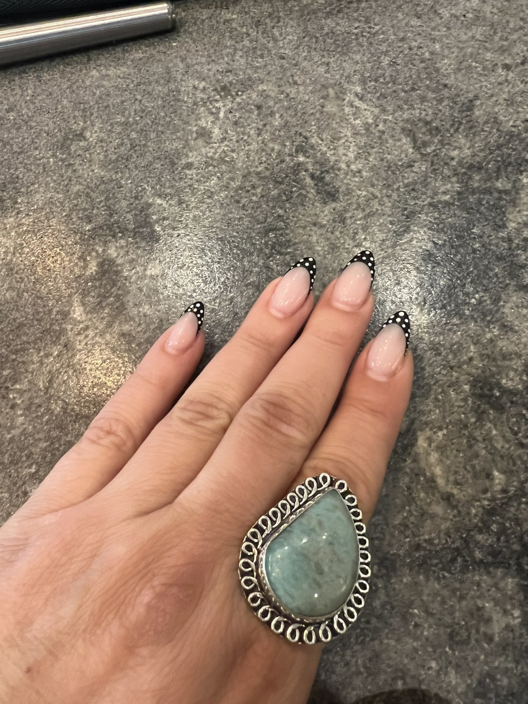 Vintage Teardrop Amazonite & Sterling Silver Ring