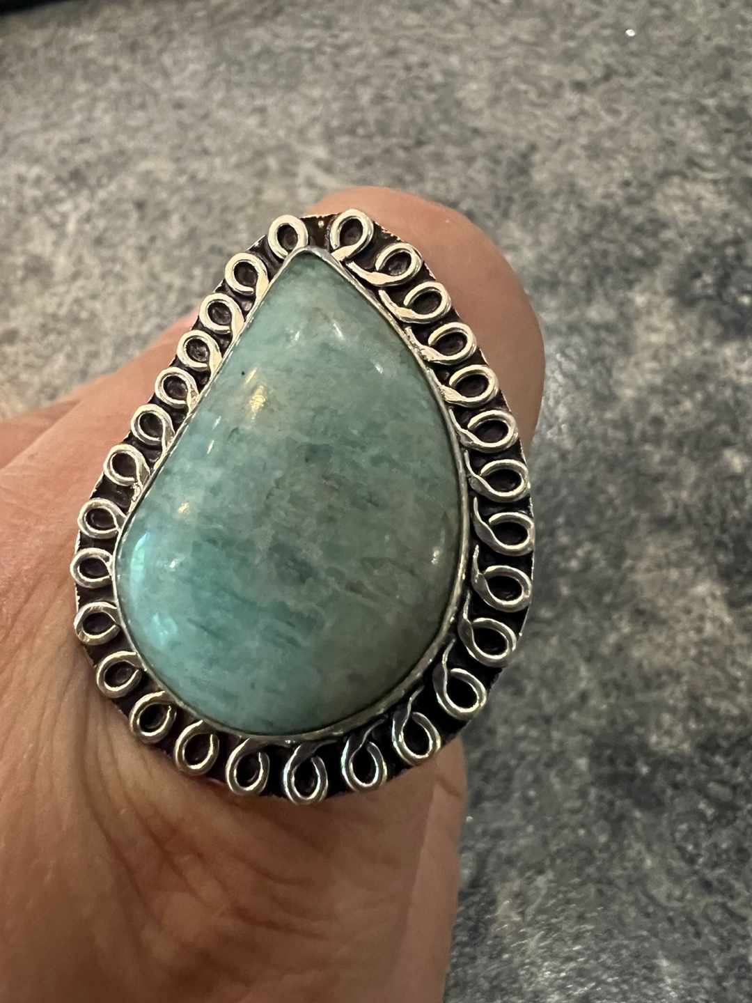 Vintage Teardrop Amazonite & Sterling Silver Ring - photo 3