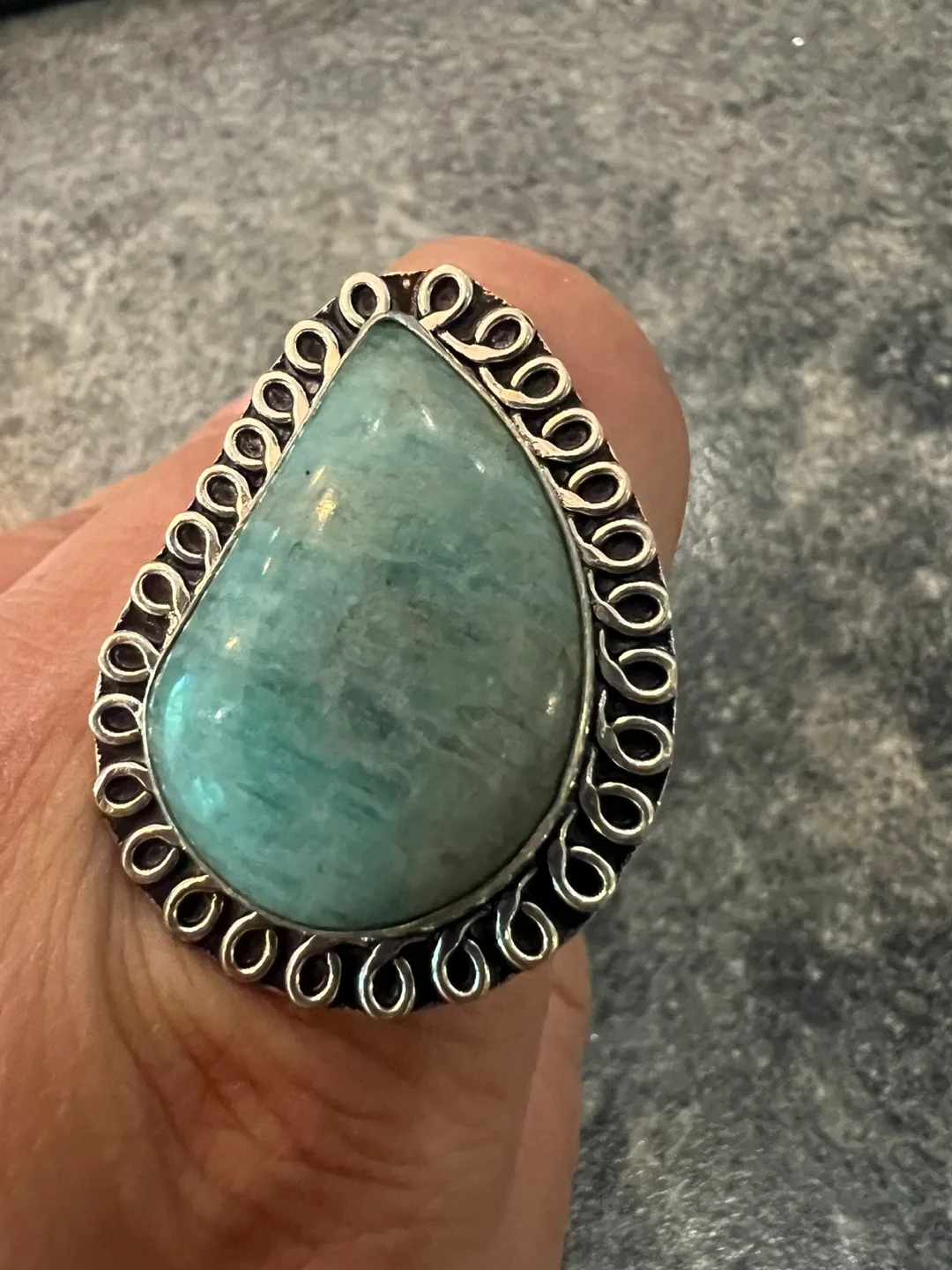 Vintage Teardrop Amazonite & Sterling Silver Ring image indicator(3)
