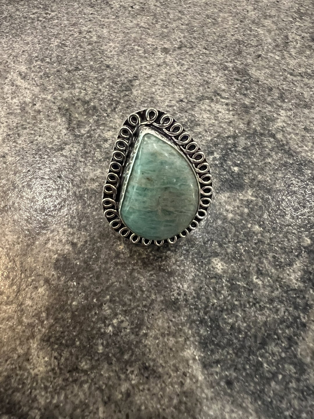 Vintage Teardrop Amazonite & Sterling Silver Ring - photo 4