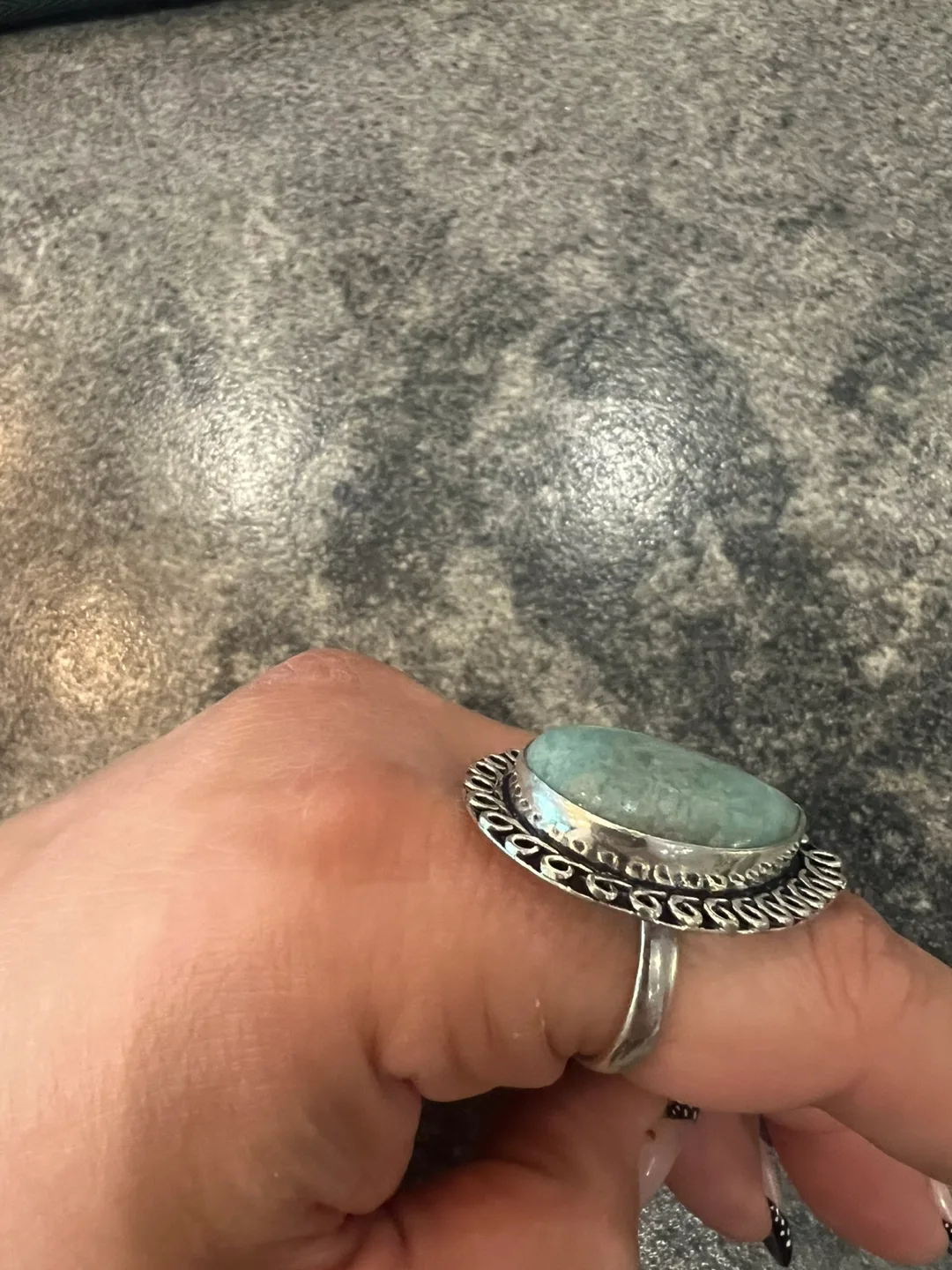 Vintage Teardrop Amazonite & Sterling Silver Ring image indicator(2)
