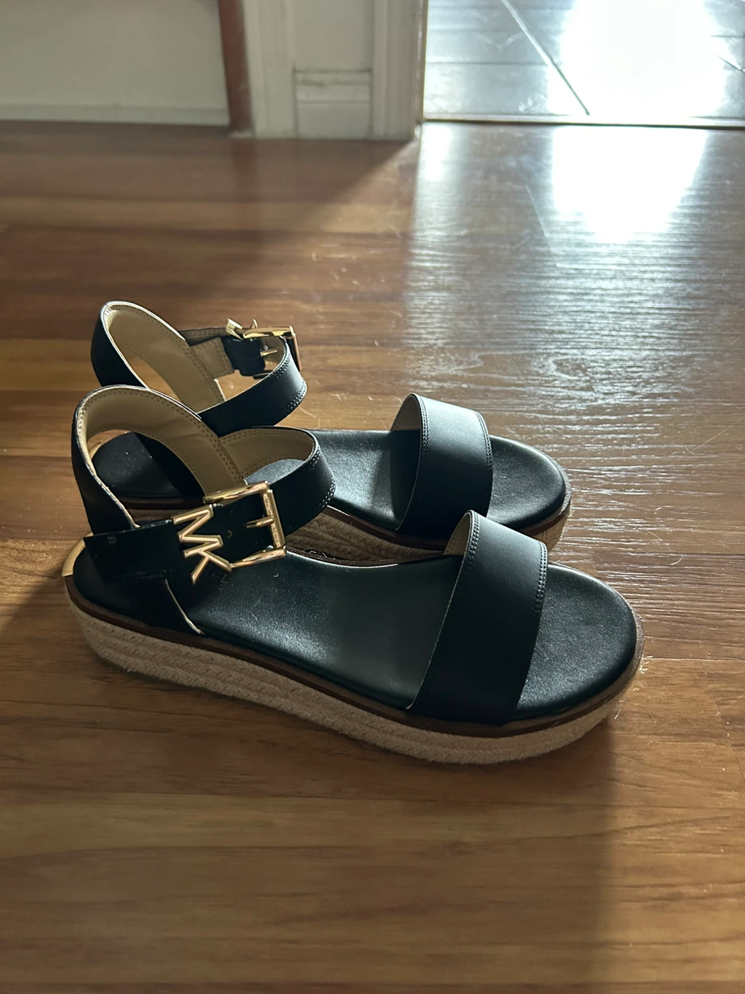 Michael Kors Black Leather Espadrille Sandals