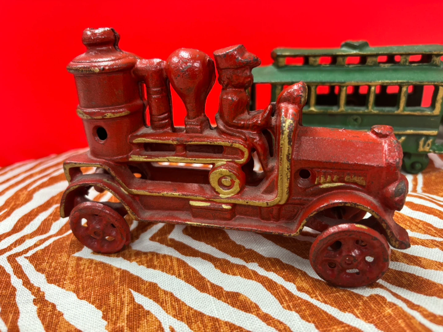 Vintage Cast Iron Toy Trolley & Fire Truck - photo 2