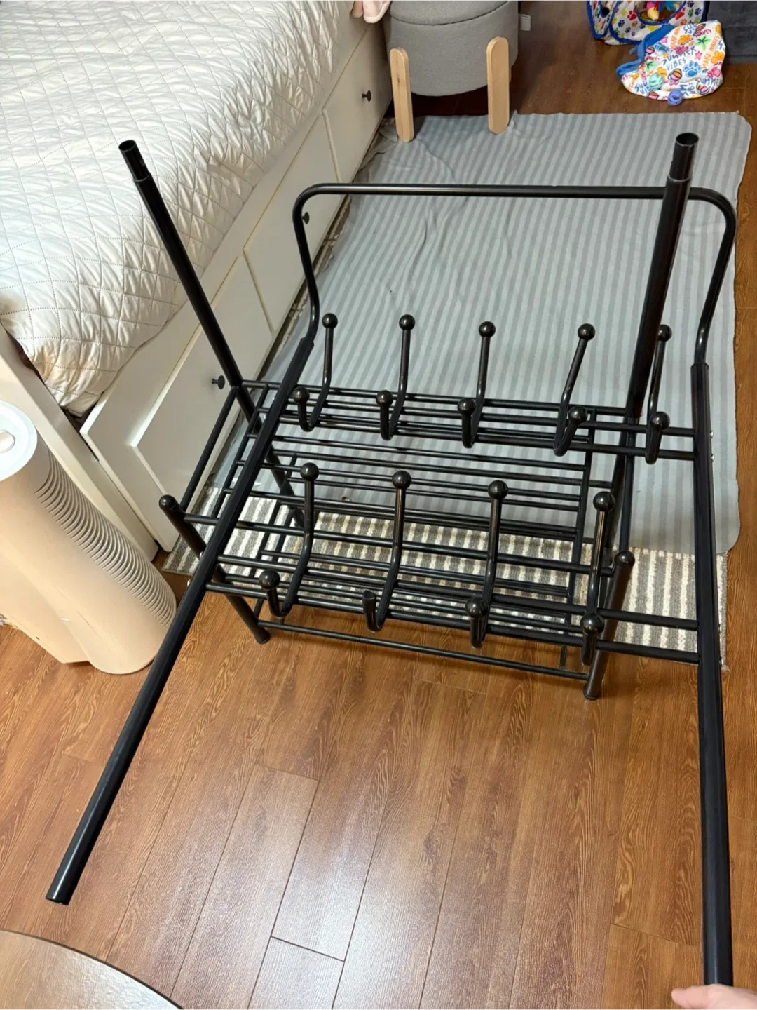 Black Metal Coat Rack with Shoe Storage