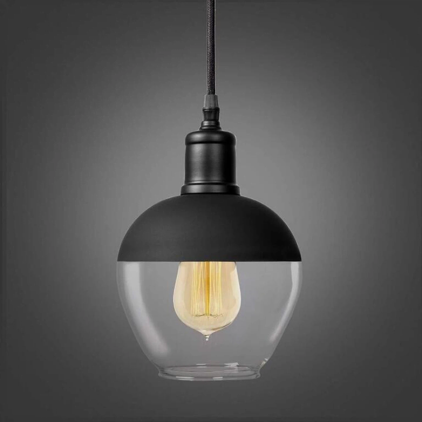 Pendant Light - Black & Glass