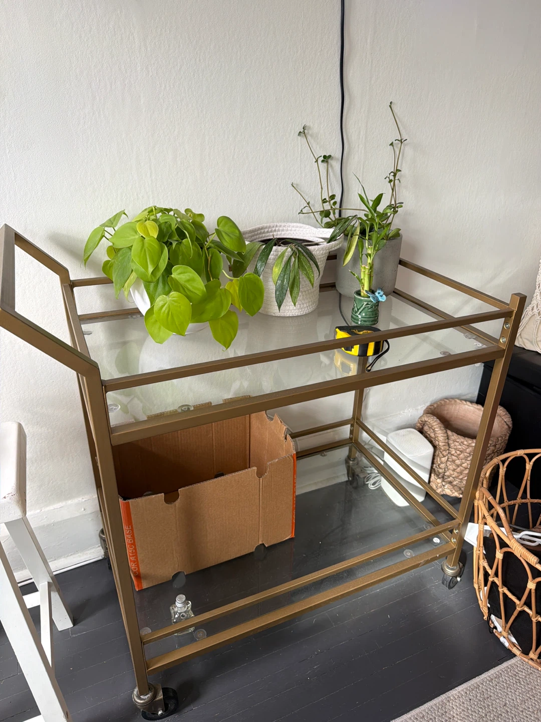 Gold Bar Cart with Glass Shelves