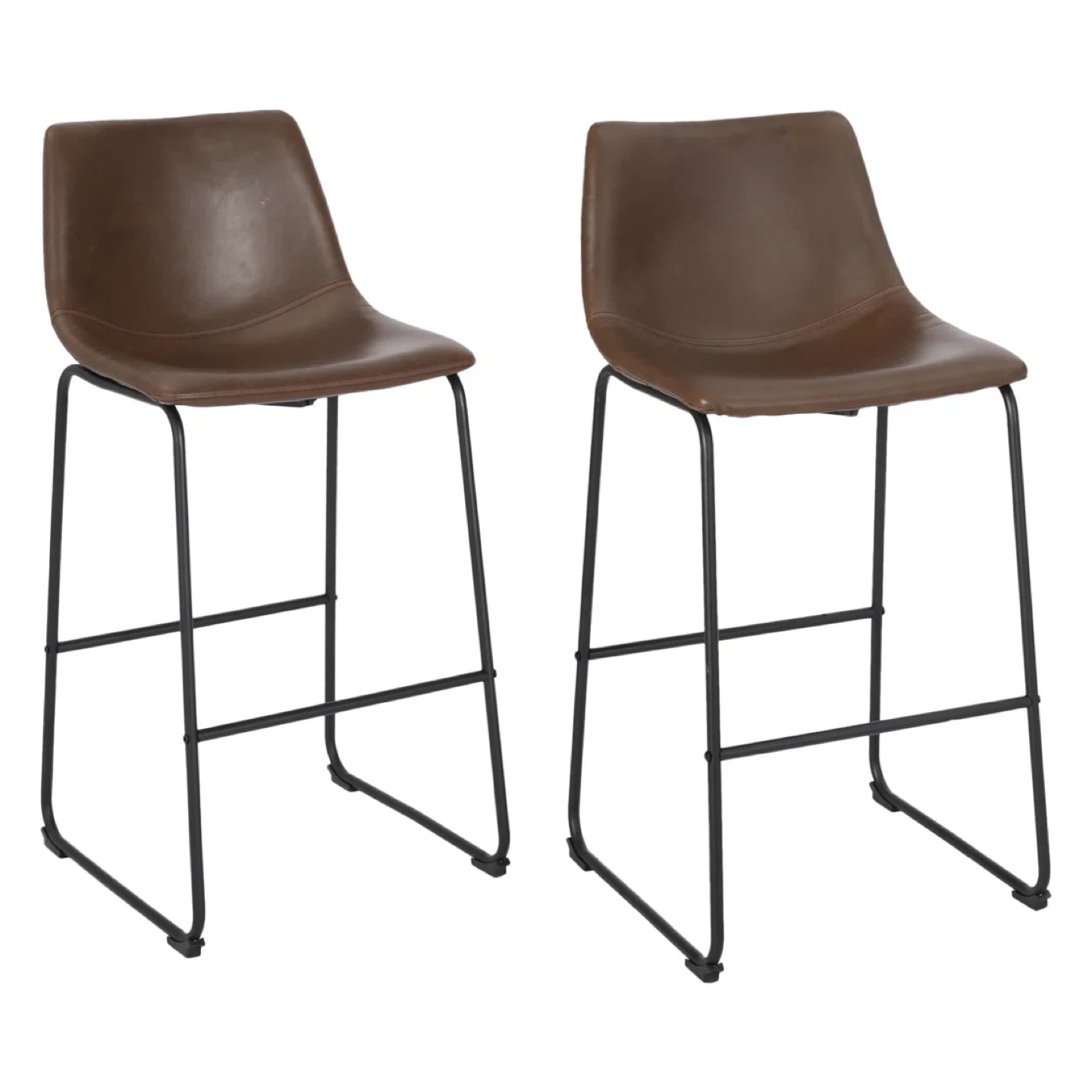 Set of 2 Brown Faux Leather Bar Stools