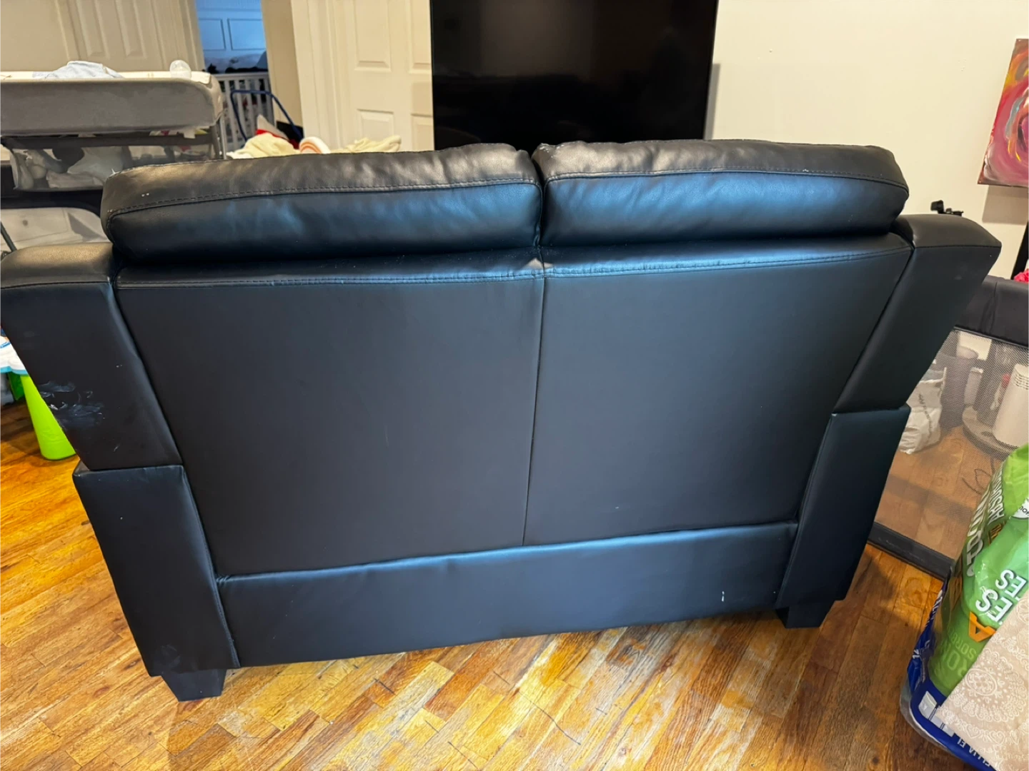 Black Leather Sofa Set PICK UP ONLY - photo 2