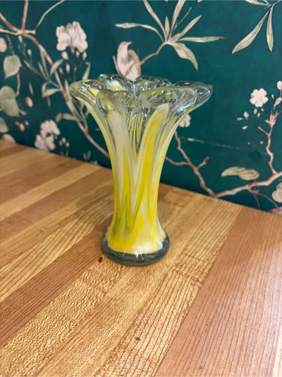 Yellow & White Swirl Glass Vase