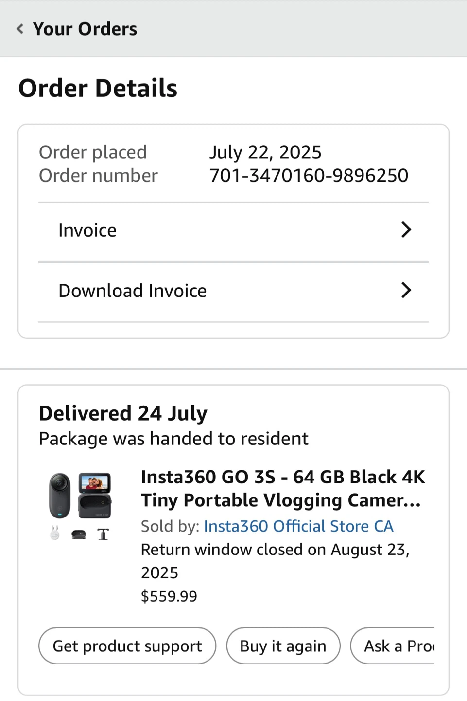 Insta360 GO 3S - 64 GB Black 4K Tiny Camera - Like New! - photo 3