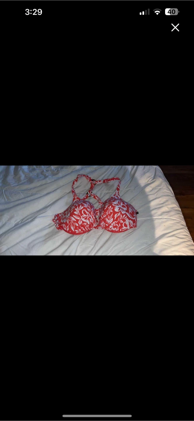 Red & White Floral Bikini Top