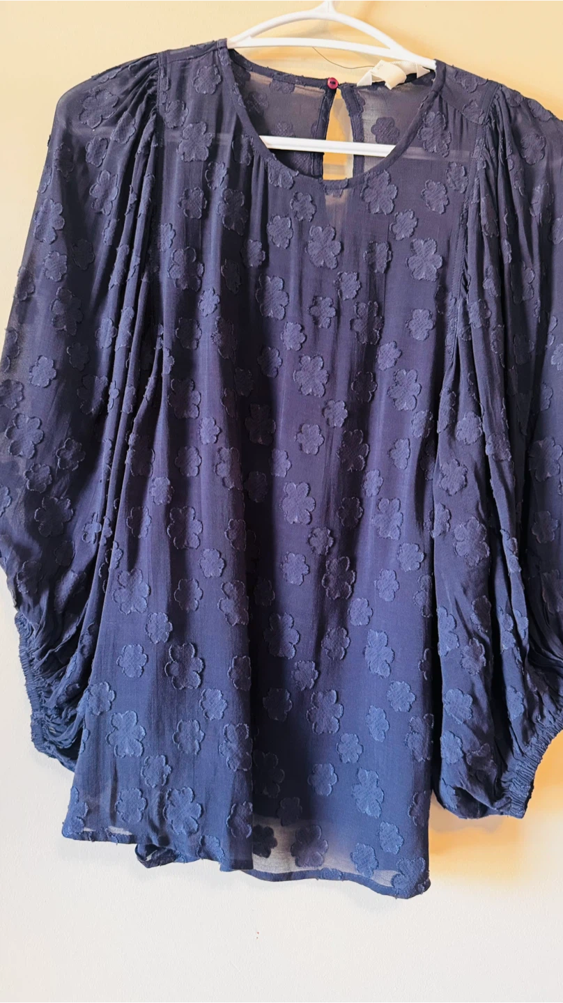 H&M Navy Blue Floral Blouse - Size 10