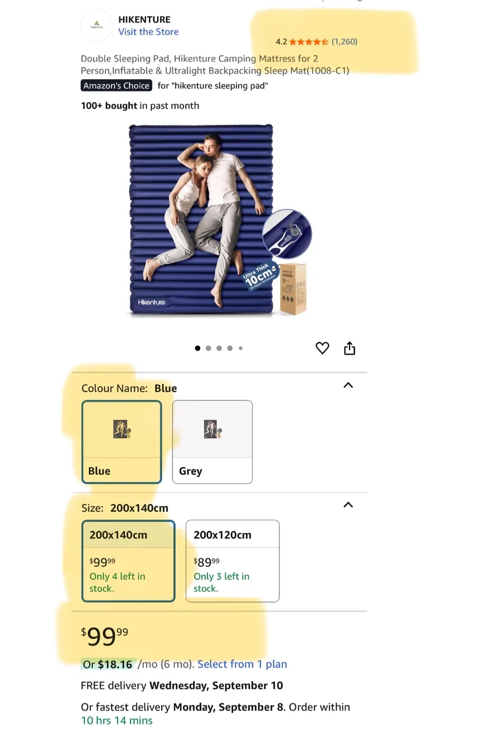 Hikenture 4" Ultra Thick Double Sleeping Pad - New image indicator(7)