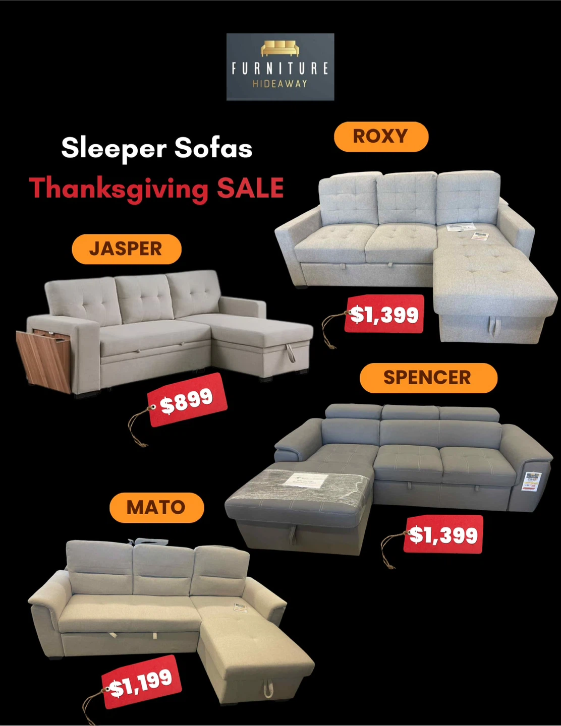 HUGE THANKSGIVING SALE ON SLEEPER SOFAS- starts at $899!✨